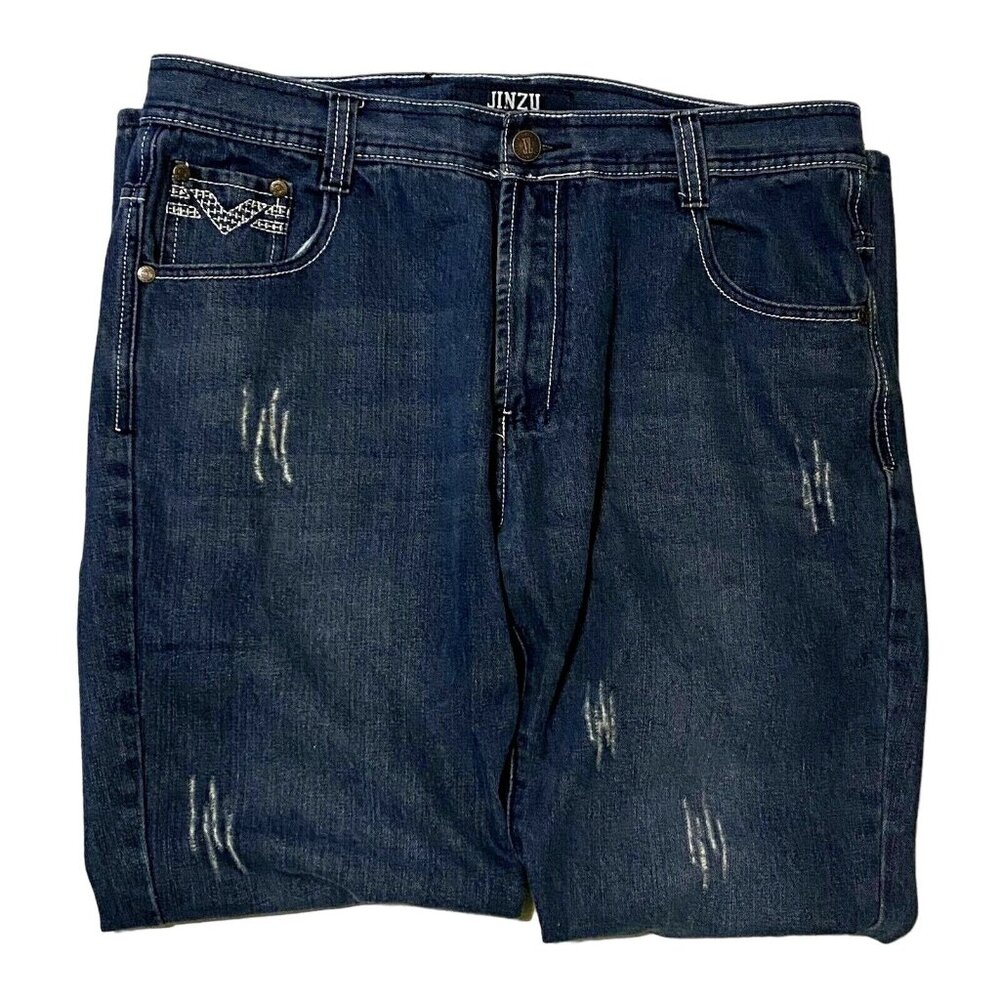 Jinzu Mens Straight Leg Jeans 36 x 32 Mid Rise Distressed